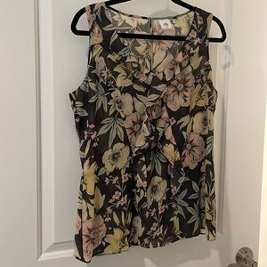 Cabi sleeveless top with front ruffle